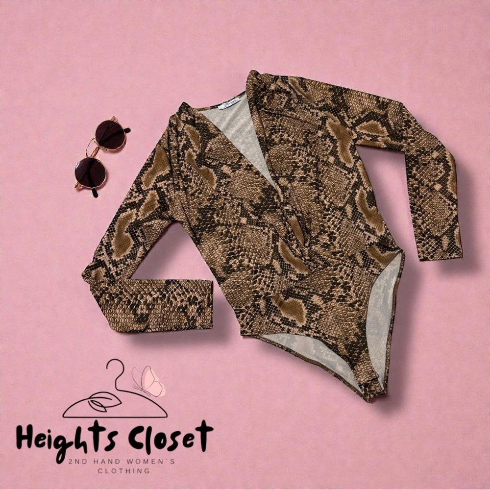 Zara Brown Snakeskin Bodysuit